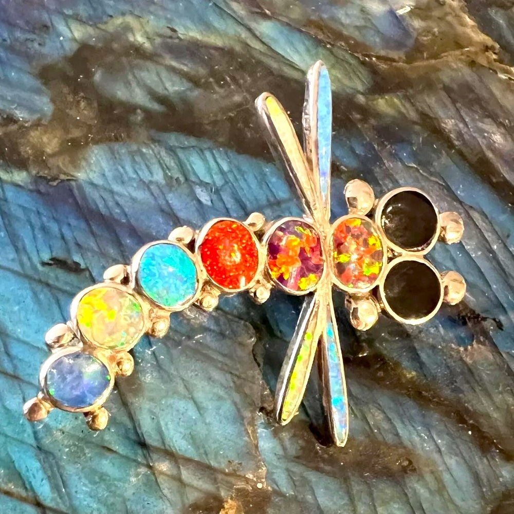 Dragonfly Sterling with 8 opals Pin Brooch